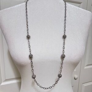 Talbots Silver Tone Ball Station Long Necklace 32” + Extender Layering